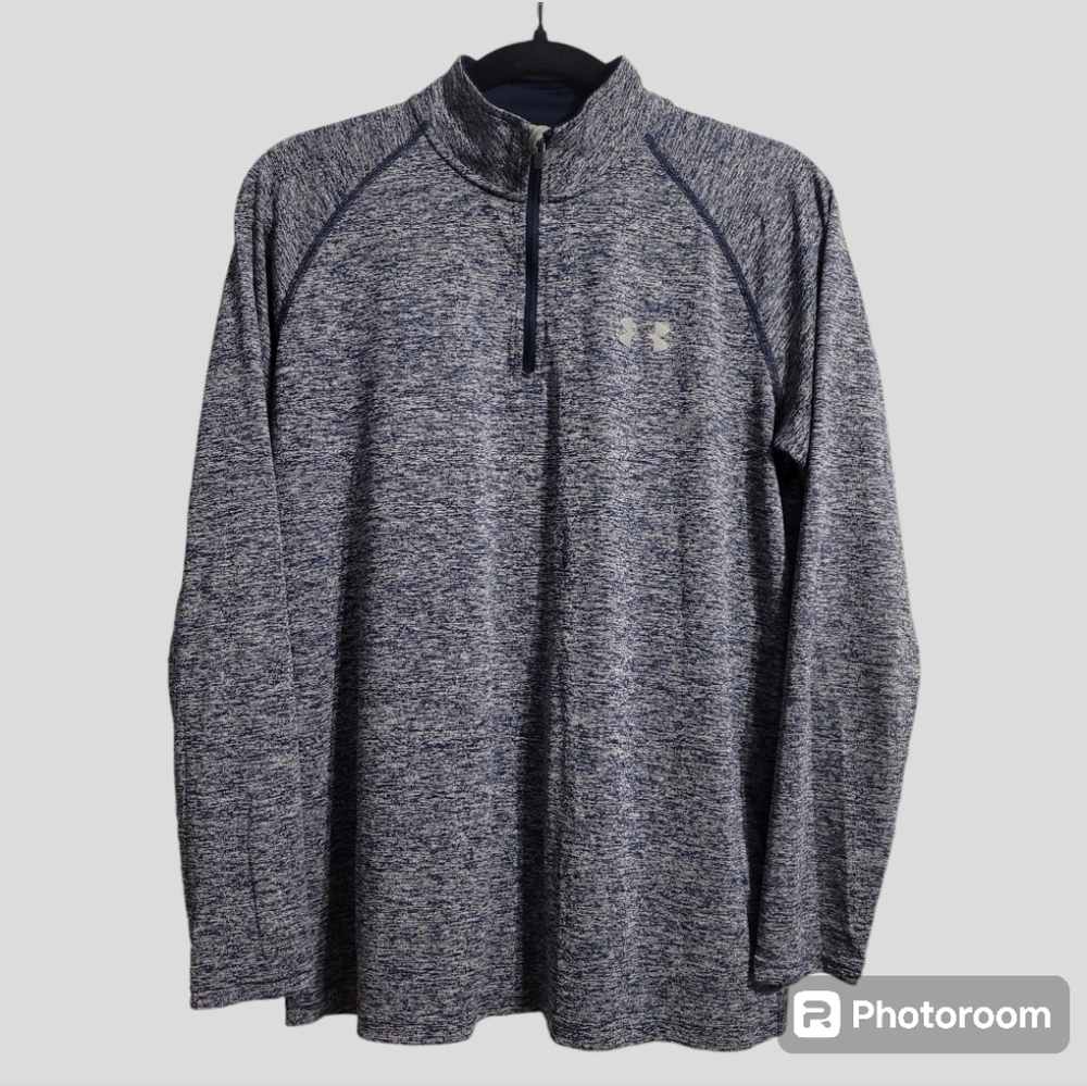 Under Armour Shirt Men's Small Blue Heatgear Quarter-Zip Mock Loose Athletic